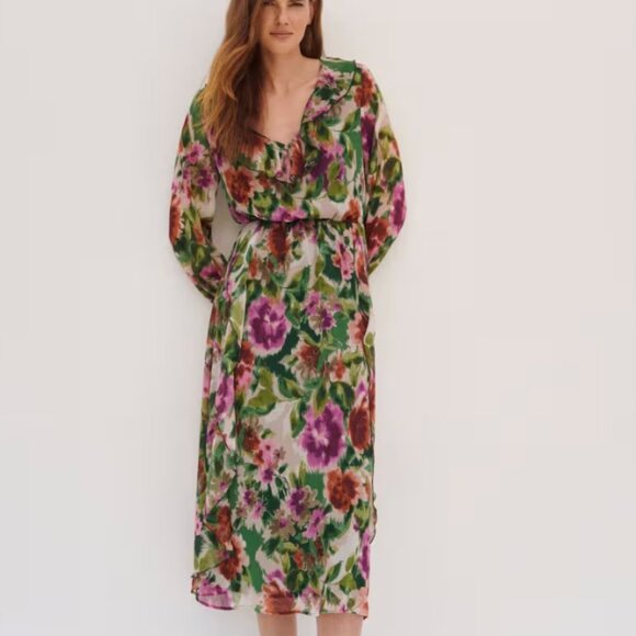 RESERVED Floral Green Maxi Dress, Long Sleeved, size XL - Picture 4 of 5